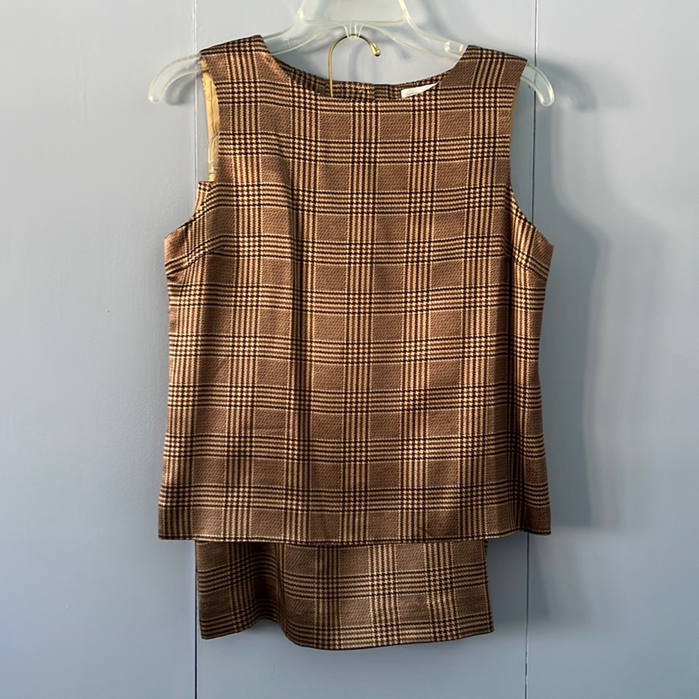 Petite Sophisticate Women’s silk copper patterned work blouse & matching skirt